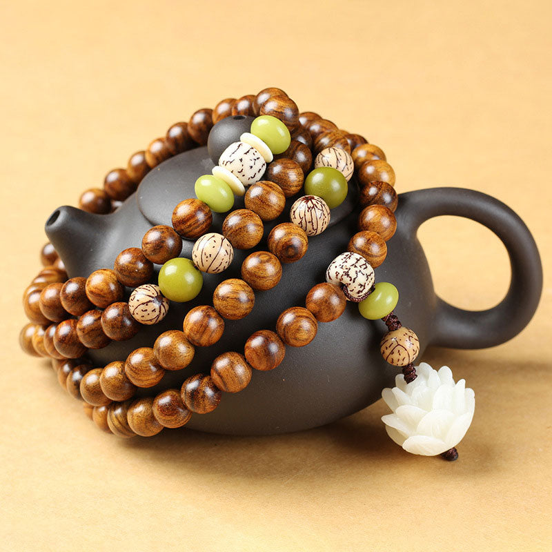 Collana Braccialetto Protezione Calma Mala Loto Palissandro Tibetano Buddha Stones