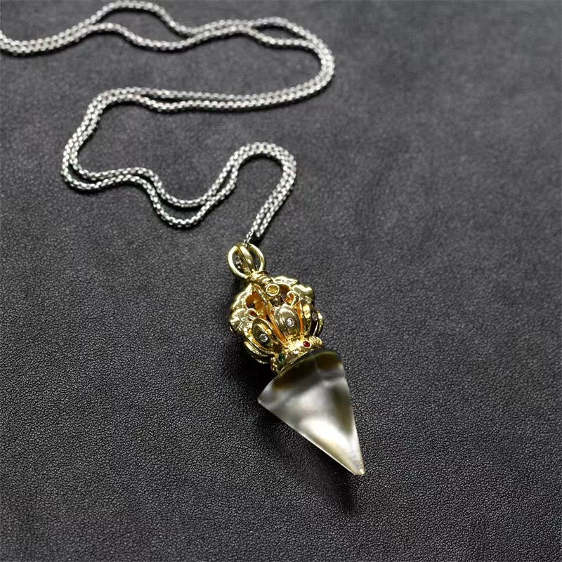 Buddha Stones Tibetano Dorje Vajra 4 punte Loto Liuli Cristallo Forza Collana Pendente