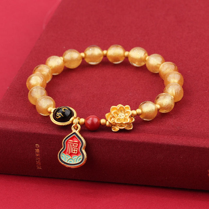 Buddha Stones Tibet Om Mani Padme Hum Fu Carattere Zucca Charm Loto Liuli Perline di Vetro Braccialetto della Fortuna