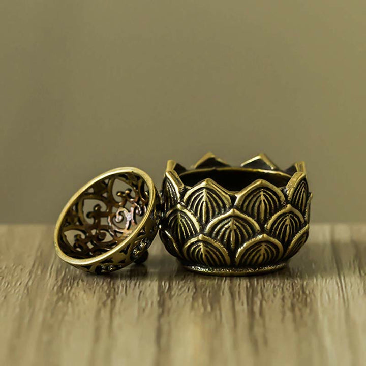 Bruciatore di incenso in rame per meditazione con motivo a loto tibetano in miniatura