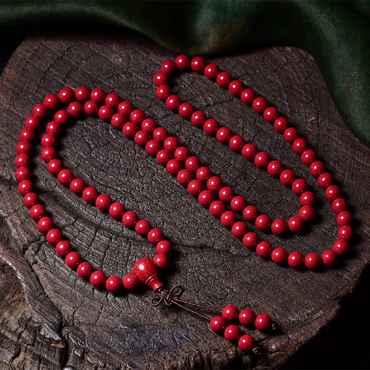 Buddha Stones 108 Mala Beads Cinnabar Om Mani Padme Hum Pattern Braccialetto di benedizione inciso