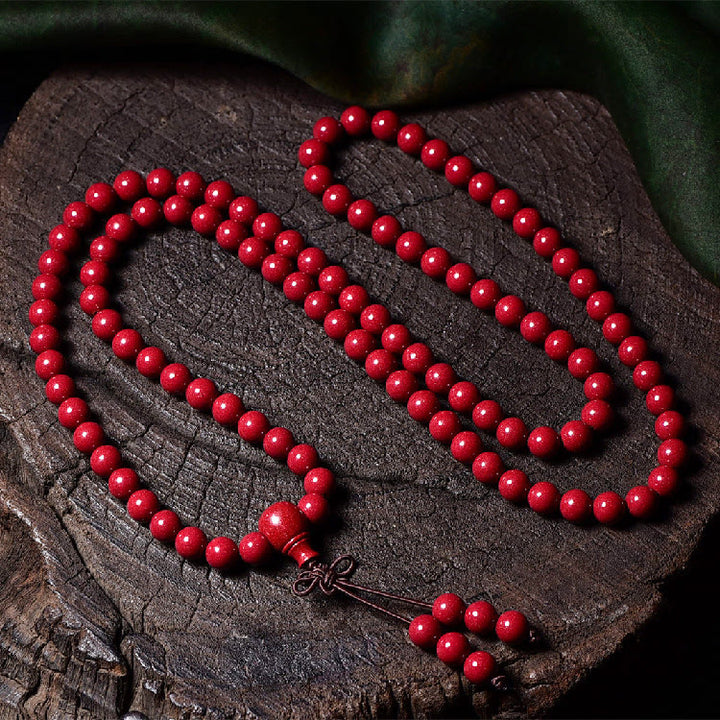 Buddha Stones 108 Mala Beads Cinnabar Om Mani Padme Hum Pattern Braccialetto di benedizione inciso