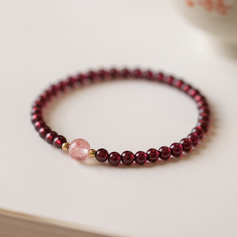 Bracciale Buddha Stones Natural Garnet Strawberry Quartz Calm