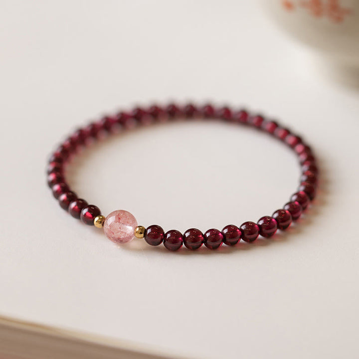 Bracciale Buddha Stones Natural Garnet Strawberry Quartz Calm