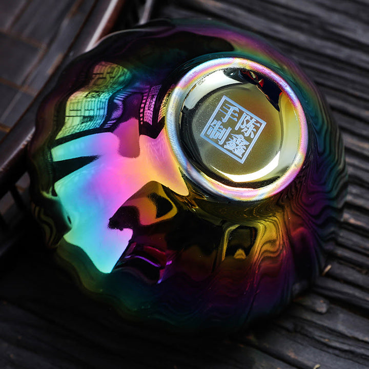 Buddha Stones Pavone vivido Loto intarsiato Design colorato Tazza da tè in ceramica cinese Jianzhan Tazza da tè Kung Fu