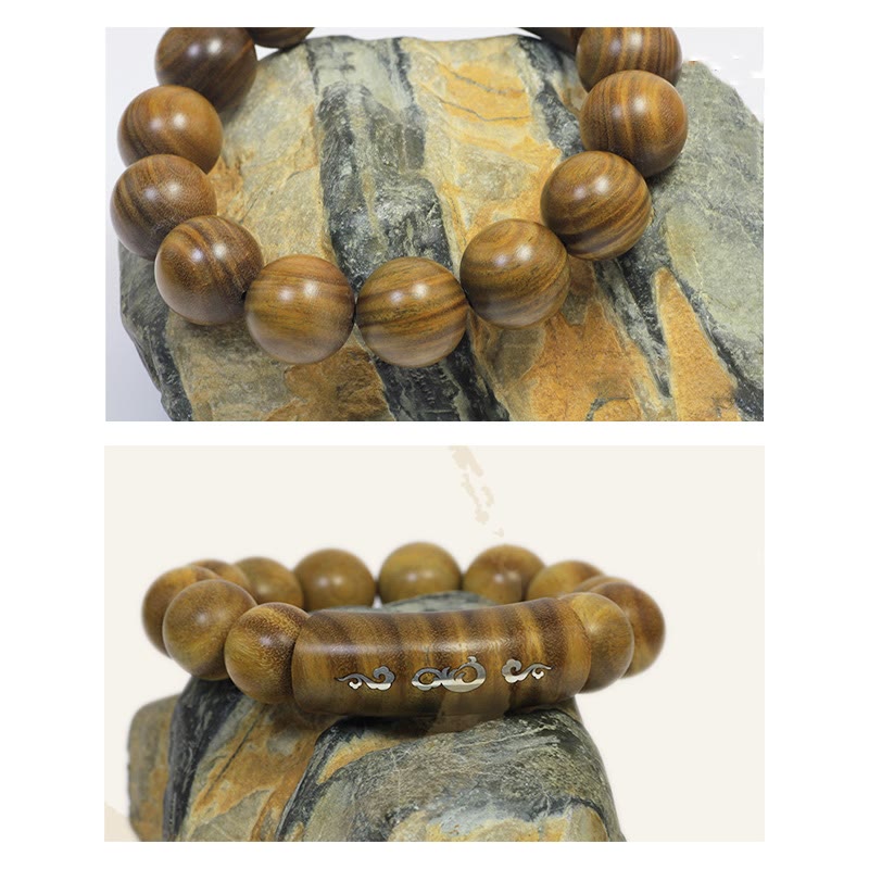 Bracciale Buddha Stones 999 Sterling Silver Sandalo Verde Om Mani Padme Hum Drago Fenice Dharmachakra Intarsiato Pace