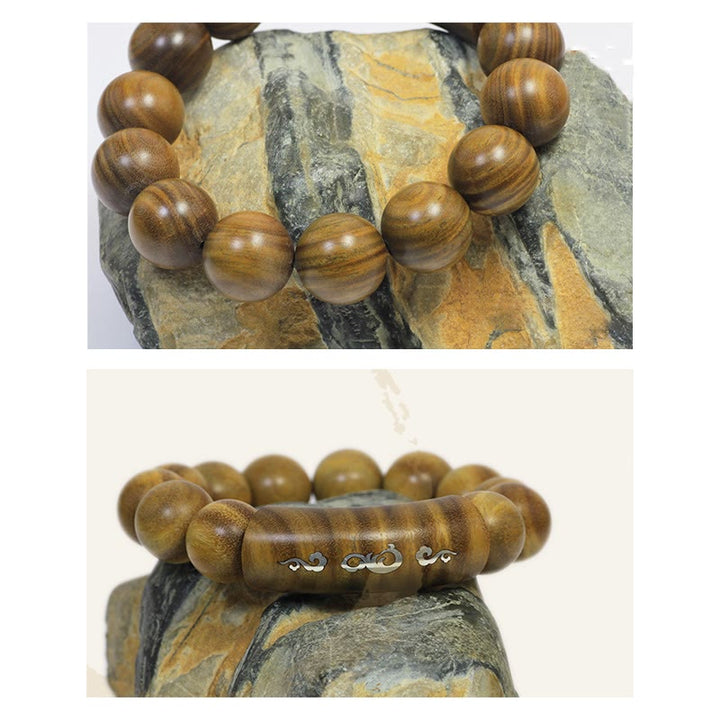 Bracciale Buddha Stones 999 Sterling Silver Sandalo Verde Om Mani Padme Hum Drago Fenice Dharmachakra Intarsiato Pace