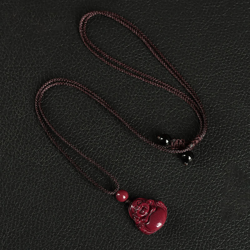 Buddha Stones Buddha che ride Cinabro Benedizione Collana Ciondolo Telefono Appeso Decorazione Portachiavi - Collana - Marrone - image 2