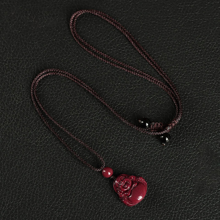 Buddha Stones Buddha che ride Cinabro Benedizione Collana Ciondolo Telefono Appeso Decorazione Portachiavi - Collana - Marrone - image 2