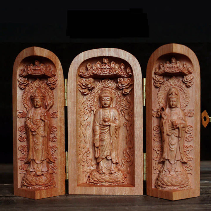 Avalokitesvara Kwan Yin Buddha Legno di ciliegio Compassione Decorazione della casa Altare
