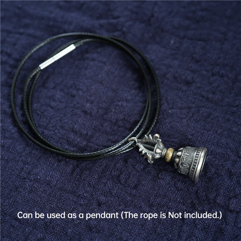 Buddha Stones Tibet 925 Sterling Silver Om Mani Padme Hum Dorje Campana Vajra Inciso Illuminazione Ciondolo Appeso Decorazione