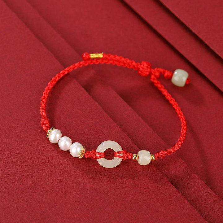 Bracciale Buddha Stones 925 Sterling Silver placcato oro Hetian Jade Peace Buckle Pearl Luck