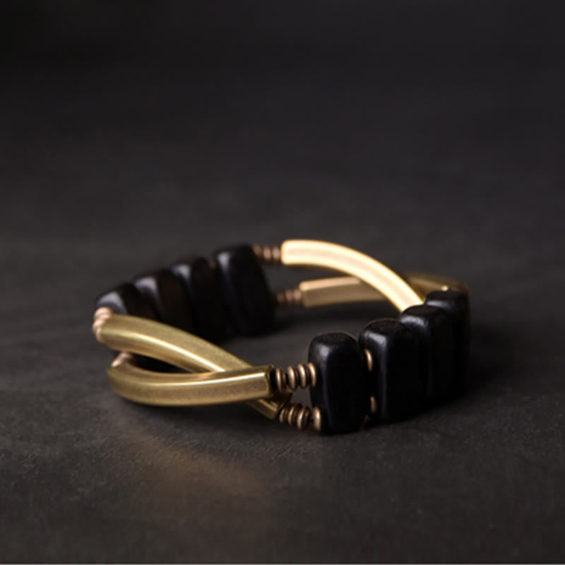 Bracciale a doppio strato in ottone e rame con Buddha Stones in legno di ebano tibetano - image 9