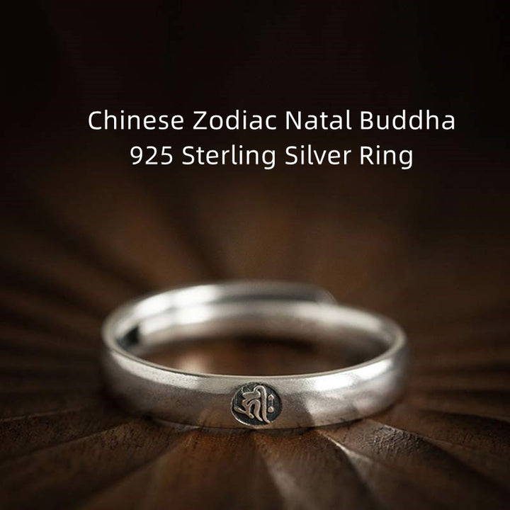 Anello di coppia di benedizione del Buddha Buddha Stones in argento sterling 925, zodiaco cinese, natale