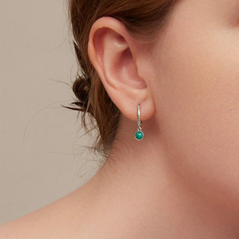 Orecchini pendenti anti-ansia in argento sterling 925 con malachite rotonda