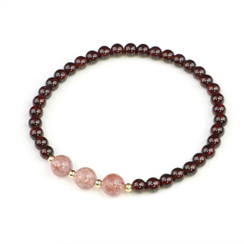 Bracciale Buddha Stones Natural Garnet Strawberry Quartz Calm
