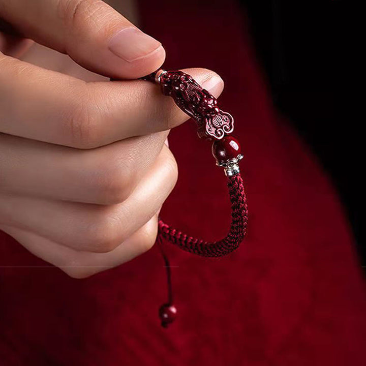 Bracciale intrecciato con Buddha Stones, PiXiu, Cinabro, Ricchezza e Fortuna, fatto a mano