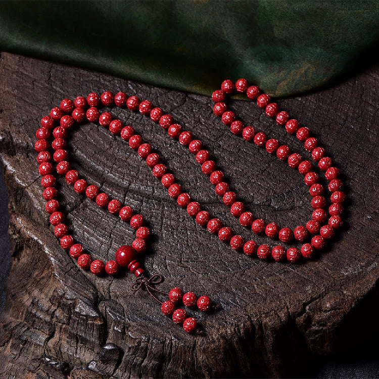 Buddha Stones 108 Mala Beads Cinnabar Om Mani Padme Hum Pattern Braccialetto di benedizione inciso