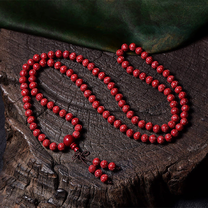 Buddha Stones 108 Mala Beads Cinnabar Om Mani Padme Hum Pattern Braccialetto di benedizione inciso
