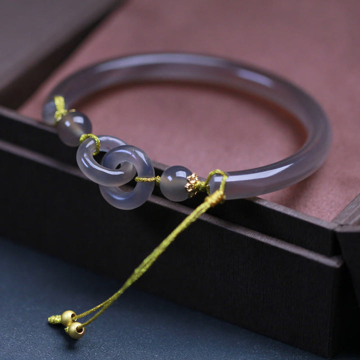 Braccialetto con fibbia a doppia pace in agata grigia naturale Buddha Stones