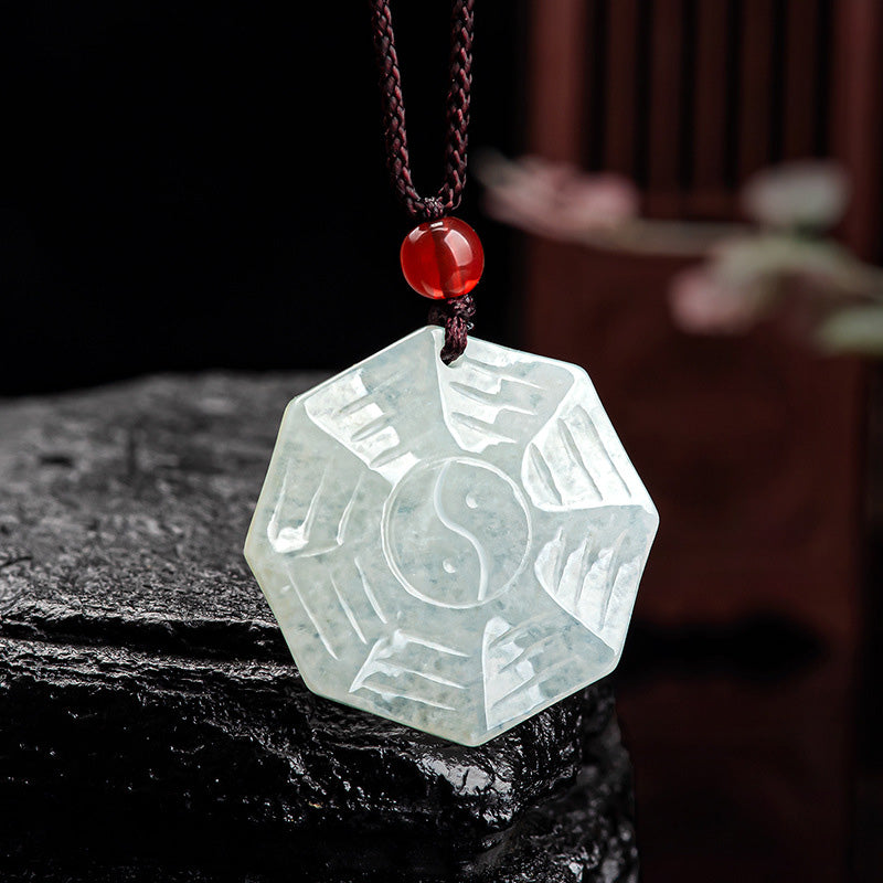 Ciondolo con collana di fortuna Bagua Yin Yang in giada naturale - Giada (Prosperità ♥ Abbondanza) - image 1