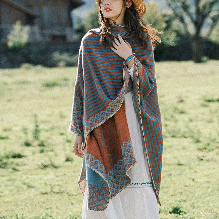 Buddha Stones tibetano con motivo a rombi a righe, sciarpa calda e morbida invernale