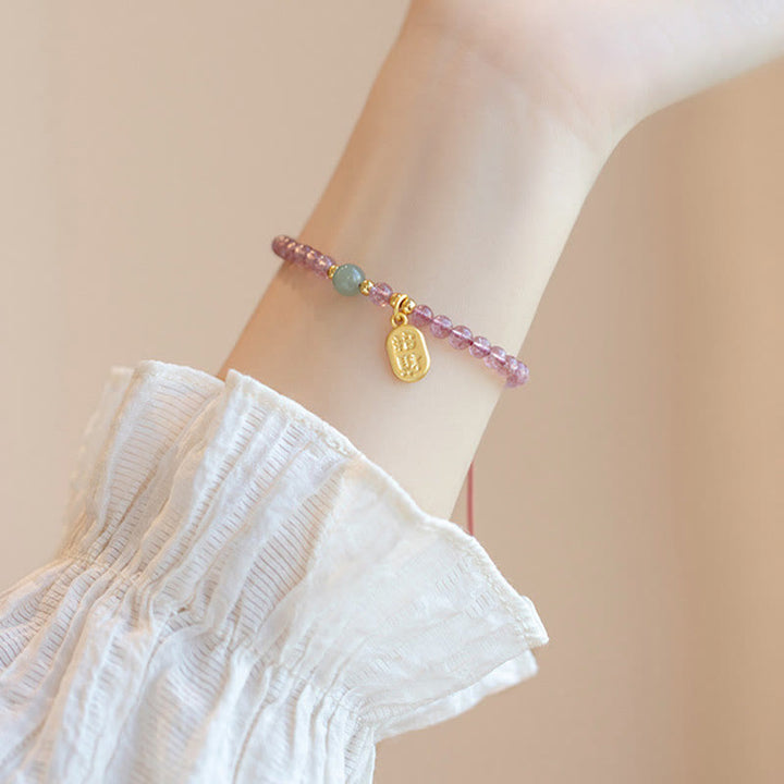 Braccialetto con ciondolo curativo in pietra naturale di quarzo Buddha Stones , granato, giada, fortuna e carattere Fu