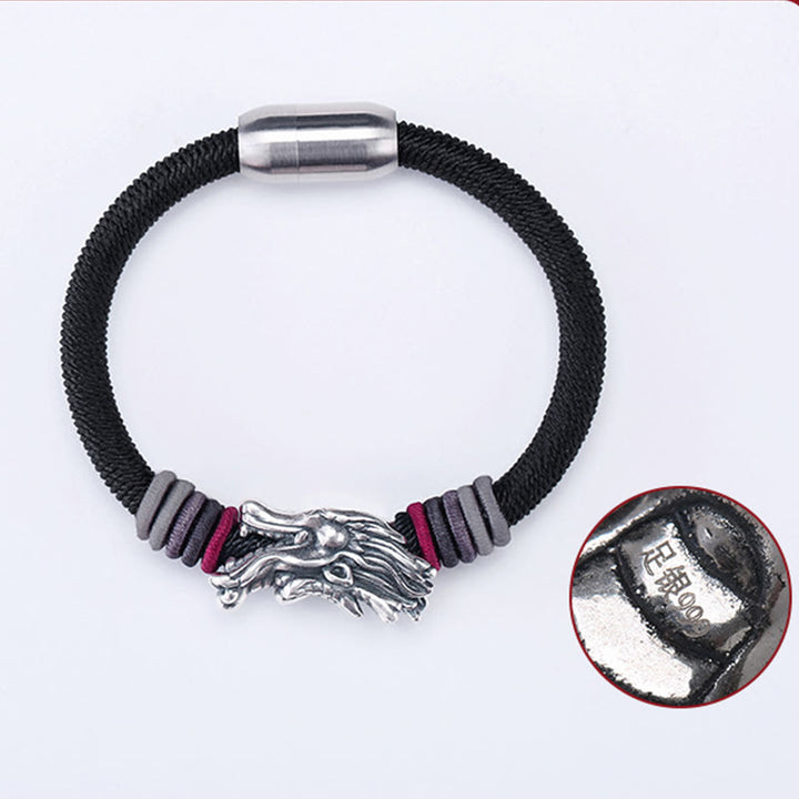 Braccialetto Buddha Stones 999 Sterling Silver Dragon Luck fatto a mano intrecciato per bambini e adulti