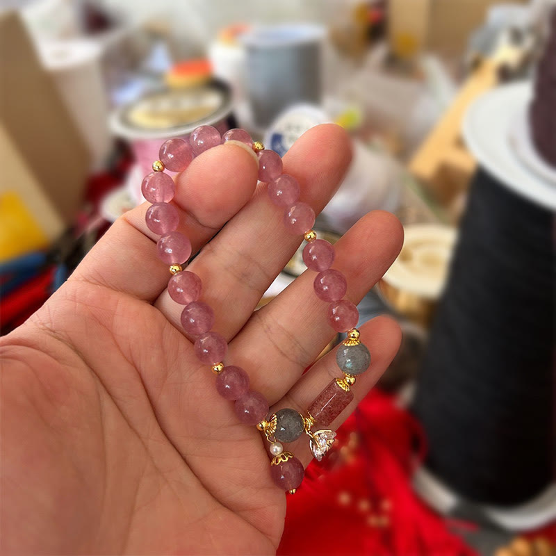 Braccialetto con ciondolo positivo a forma di fiore in zircone naturale al quarzo fragola Buddha Stones