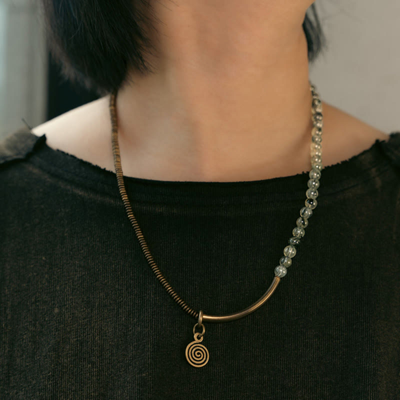 Bracciale Buddha Stones Viola Phantom Rosso Quarzo Ematoide Quarzo Rutilato Verde Rame Amore Perdona