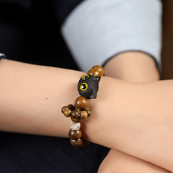 Braccialetto rilassante Buddha Stones Green Sandalwood Ebony Wood Cat Peace - image 4