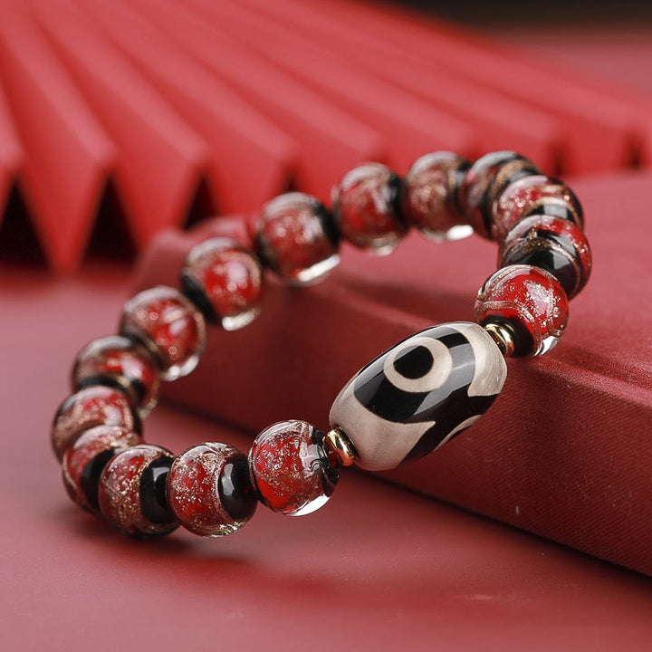 Buddha Stones Perlina Dzi tibetana a nove occhi Perlina Dzi a tre occhi Perlina di vetro Liuli Braccialetto della ricchezza