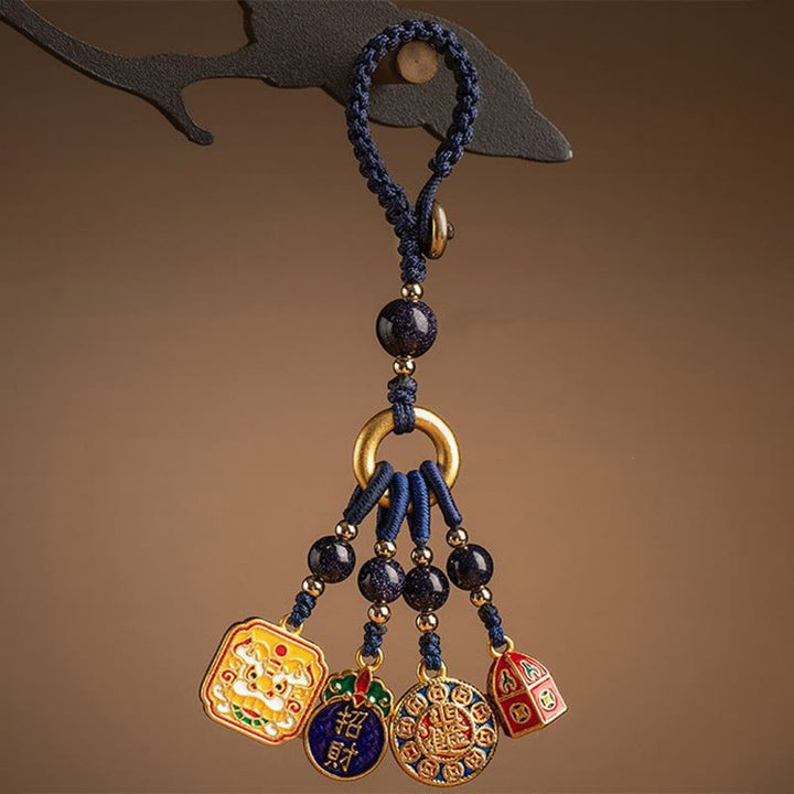 Buddha Stones Niente di cui essere superstiziosi Leone danzante Rame Ricchezza Portachiavi