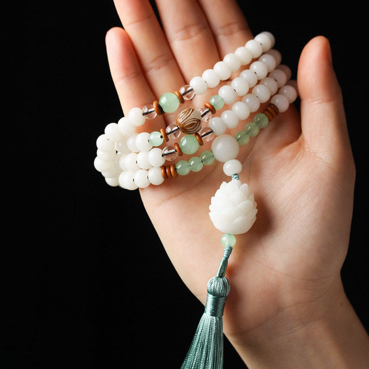 Braccialetto di protezione con 108 perle di Mala di semi di Bodhi bianchi Buddha Stones
