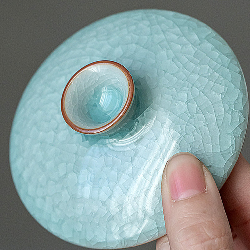 Buddha Stones Retro Green Ice Glaze Ceramic Gaiwan Sancai Tazza da tè Kung Fu Tazza da tè e piattino con coperchio