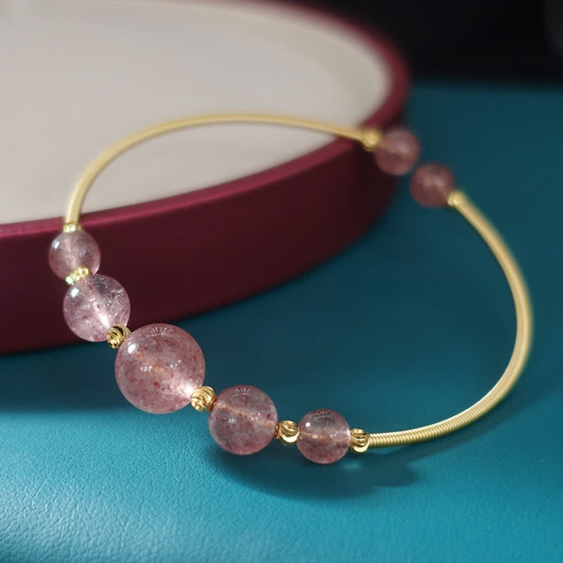 Braccialetto di guarigione dell'amore in quarzo fragola naturale Buddha Stones