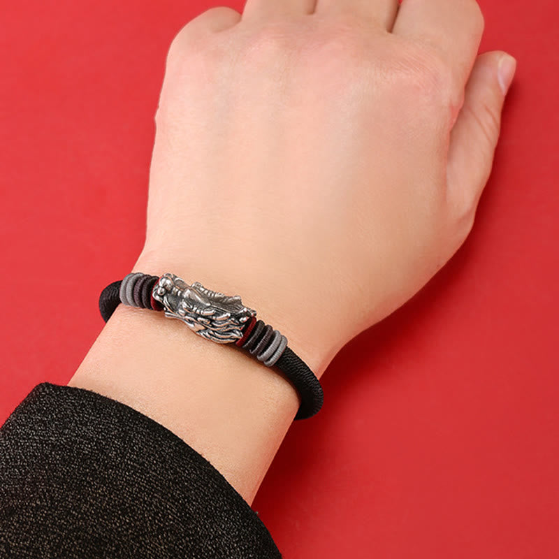 Braccialetto Buddha Stones 999 Sterling Silver Dragon Luck fatto a mano intrecciato per bambini e adulti