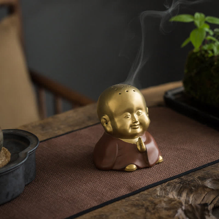 Bruciatore di incenso curativo in ceramica Little Buddha Laughing Buddha