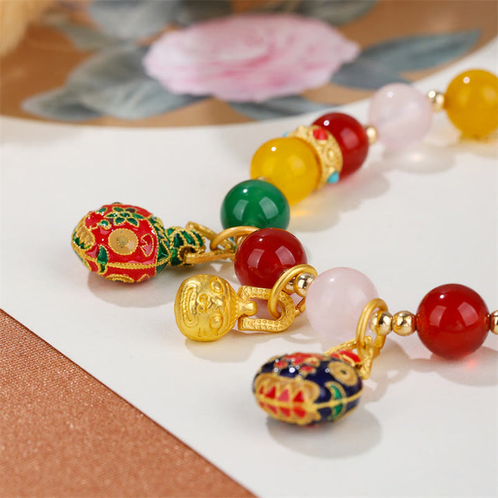 Buddha Stones Oro Deglutizione Bestia Famiglia Vari Agata Cristallo Bracciale Successo