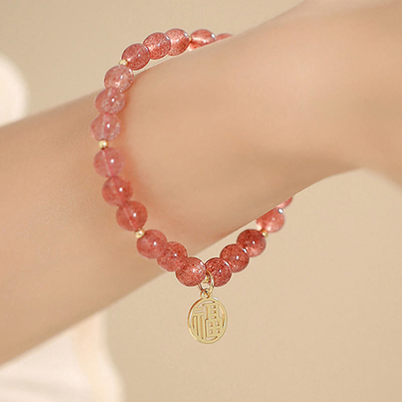 Braccialetto con ciondolo curativo in quarzo fragola placcato oro 14K Buddha Stones Fu