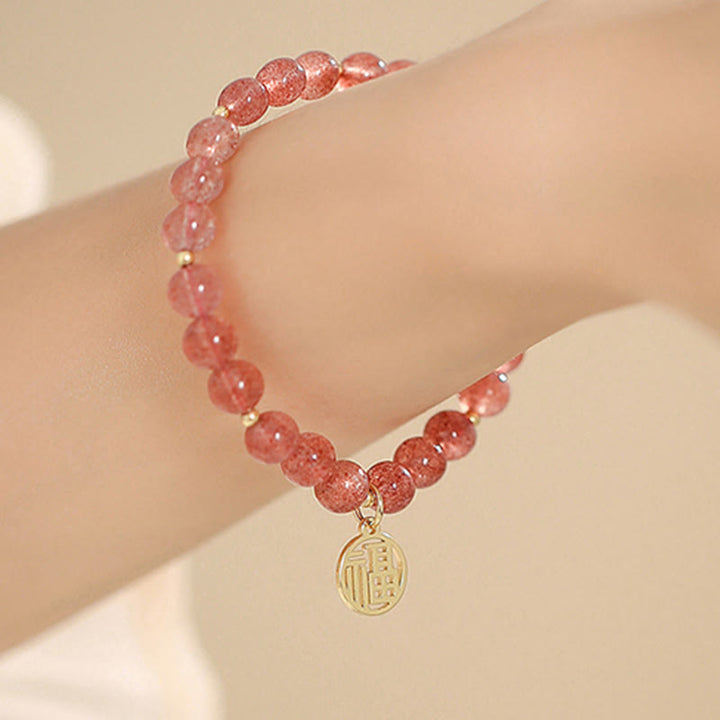 Braccialetto con ciondolo curativo in quarzo fragola placcato oro 14K Buddha Stones Fu