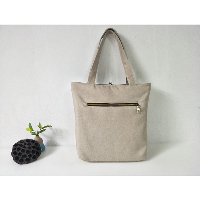 Borsa a tracolla grande capacità in tela con ricamo in bambù, prugna, fiore di pera, pesco