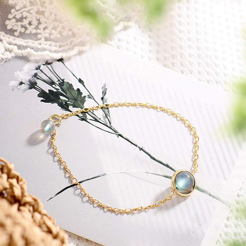 Bracciale Buddha Stones placcato oro 14k con pietra di luna naturale e guarigione dell'amore