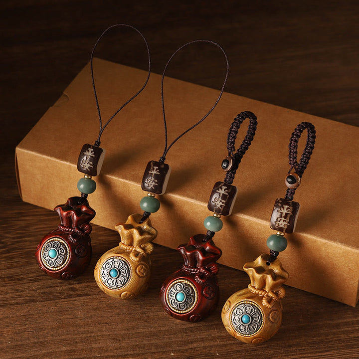 Buddha Stones Piccola foglia Sandalo rosso Sandalo verde Sacchetto di soldi Om Mani Padme Hum Protezione girevole Decorazione appesa