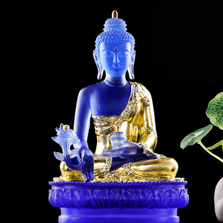 Buddha Stones Buddha della medicina Fatto a mano Liuli Cristallo Pezzo d'arte Statua della compassione Casa Ufficio Offerta Decorazione