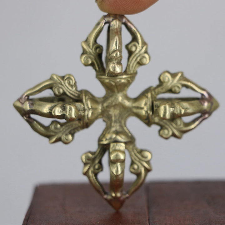 Nepal fatto a mano 5 punte doppio Dorje rame resistenza Vajra