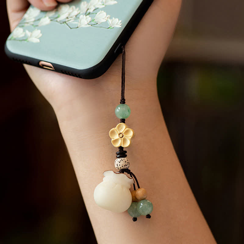 Buddha Stones Seme di Bodhi naturale Sacchetto di soldi Fiore Benedizione Prosperità Portachiavi