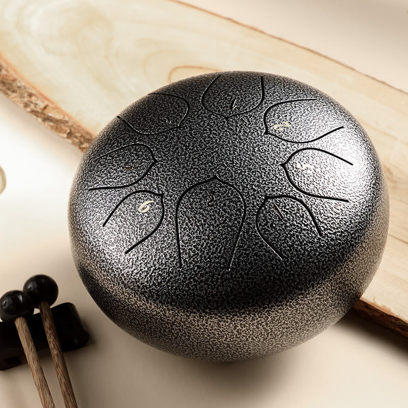 Buddha Stones Steel Tongue Drum Sound Healing Meditazione Lotus Pattern Drum Kit 8 Note Strumento a percussione da 6 pollici