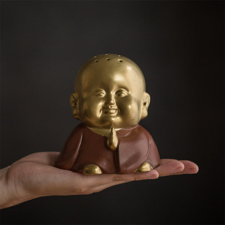 Bruciatore di incenso curativo in ceramica Little Buddha Laughing Buddha
