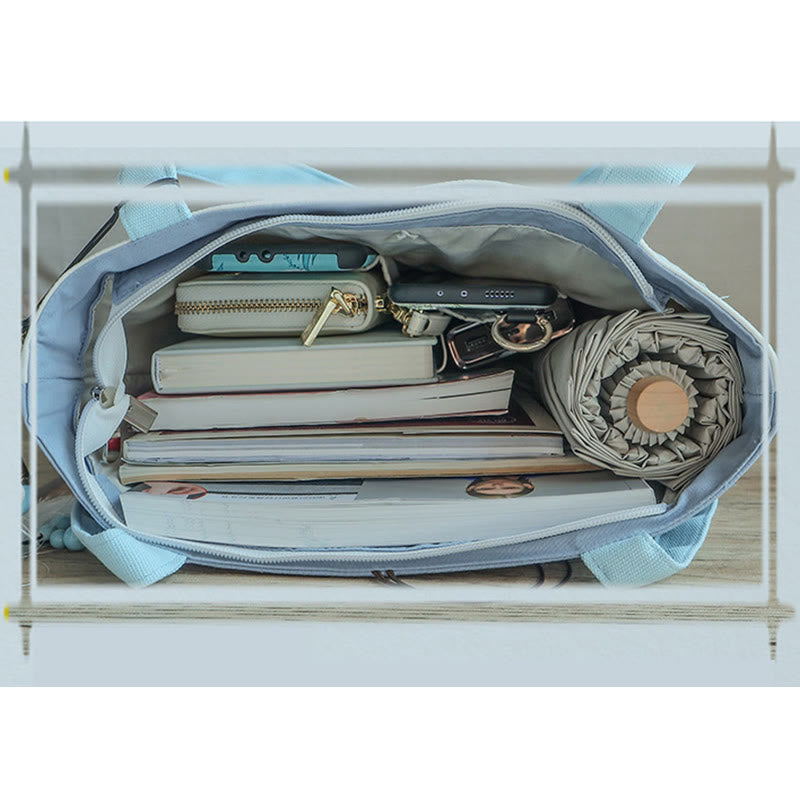 Borsa a tracolla grande capacità in tela con ricamo in bambù, prugna, fiore di pera, pesco